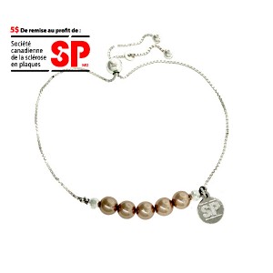Bracelet en argent avec perles synthétiques Swarovski au profit de la sclérose en plaque.